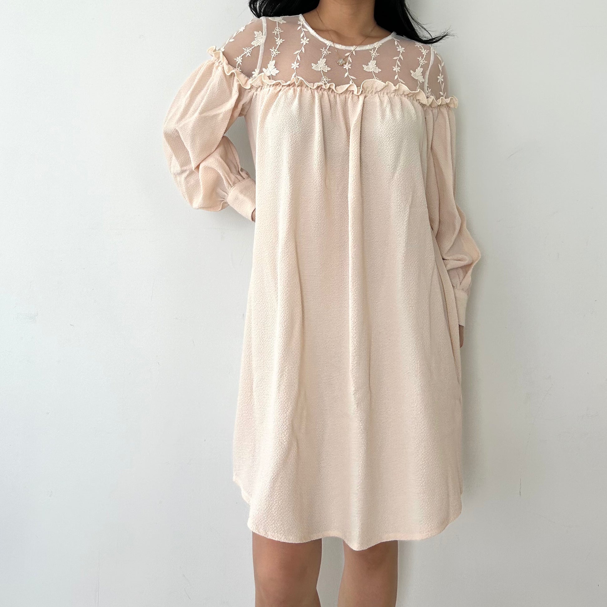 Solo Cream Victorian Style Long Sleeve Smock Dress