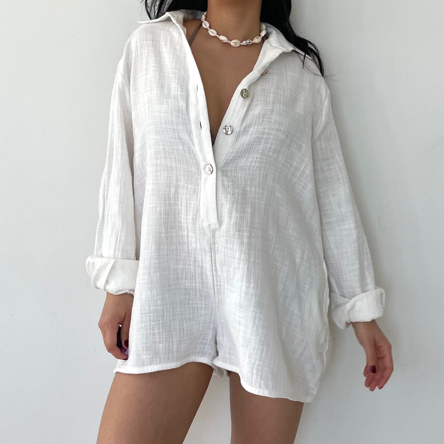 BNWT Maurie and Eve White Linen Long Sleeve Romper - AU 8/Medium