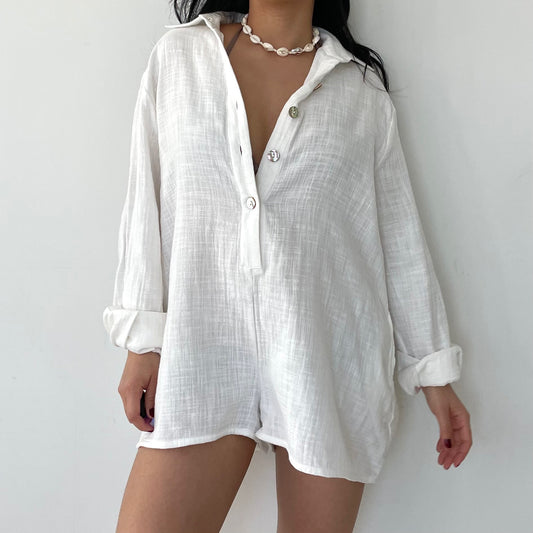 BNWT Maurie and Eve White Linen Long Sleeve Romper - AU 8/Medium