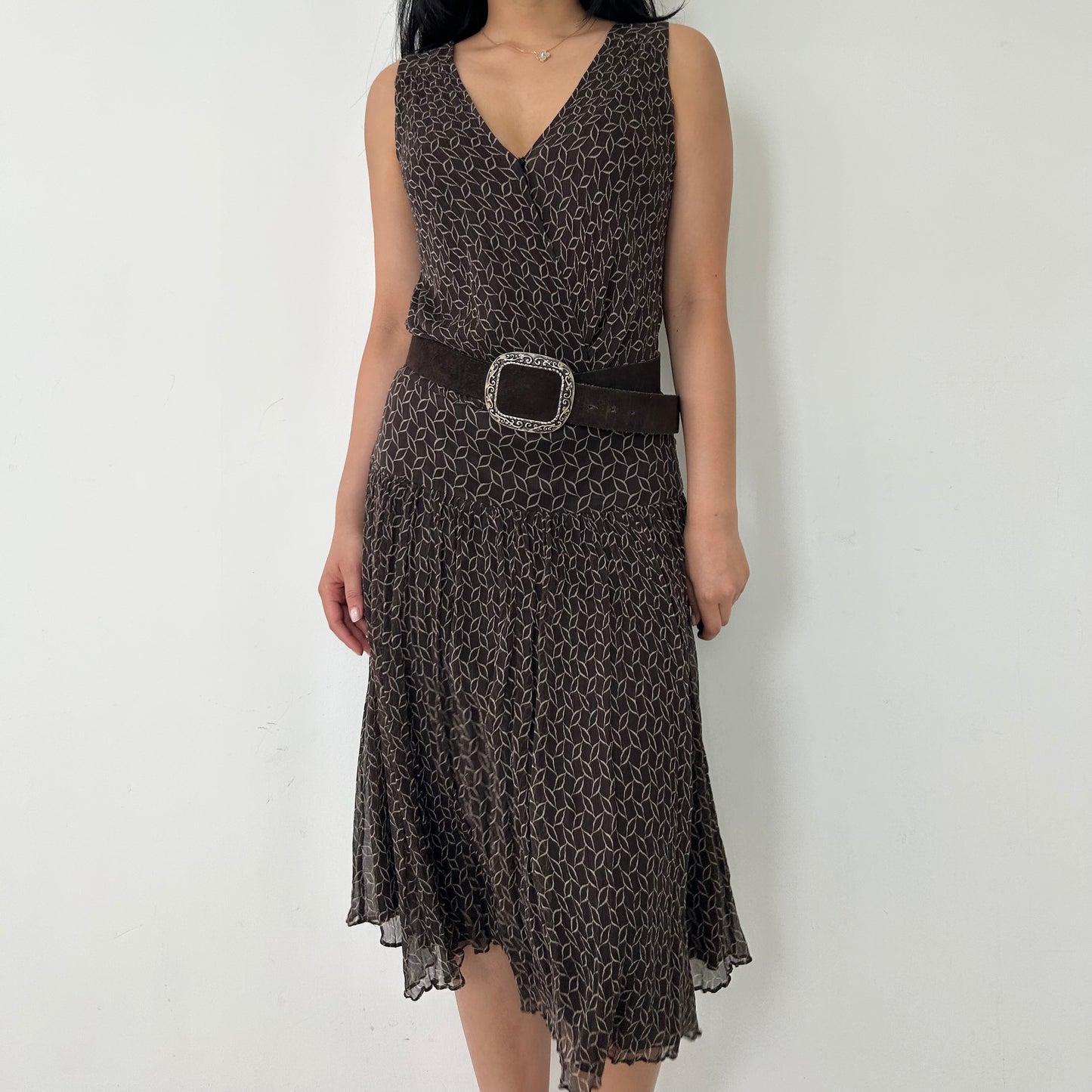 Old Label Zara Brown Sleeveless Midi Silk Dress - Medium