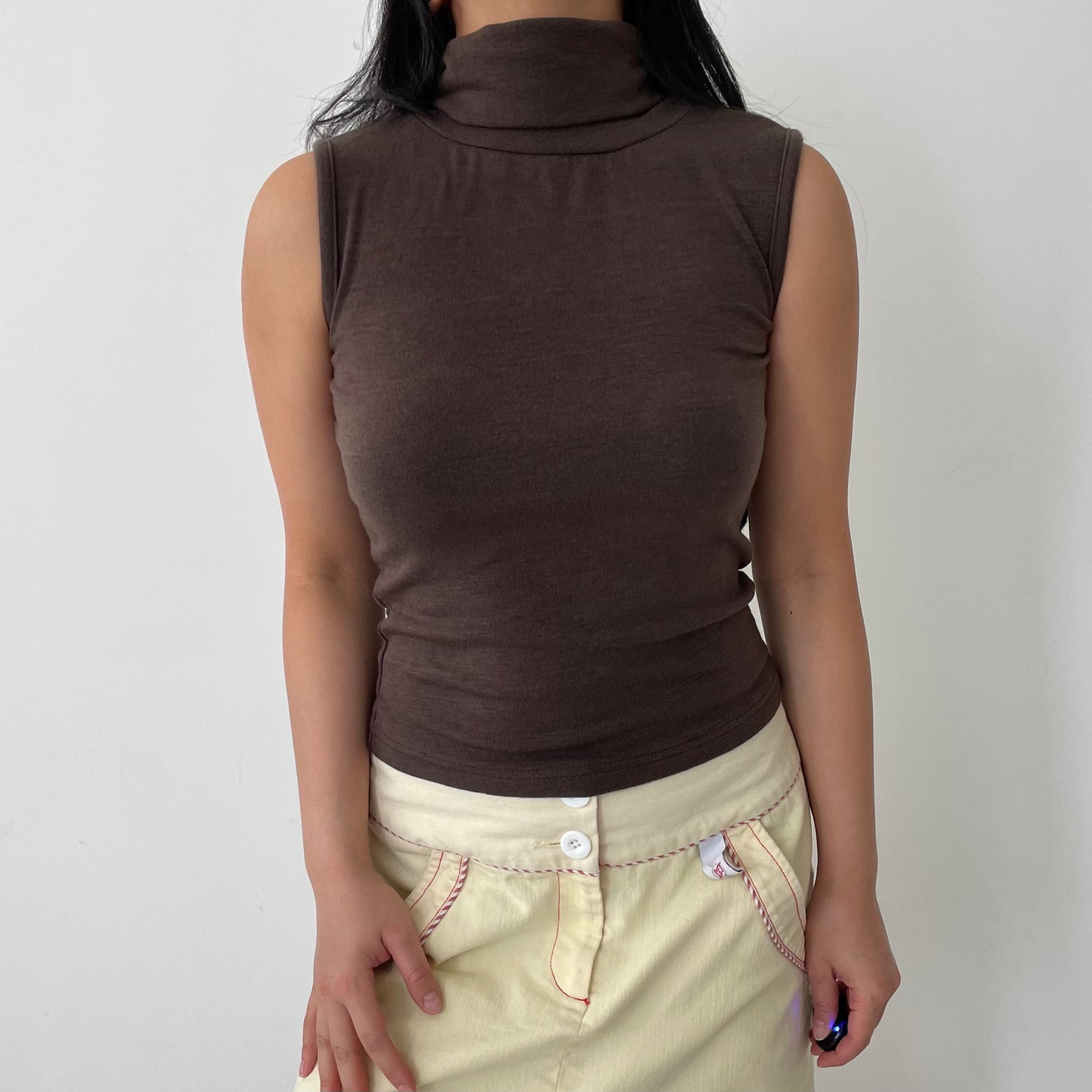 Brown Sleeveless Turtleneck Top - X-Small/Small