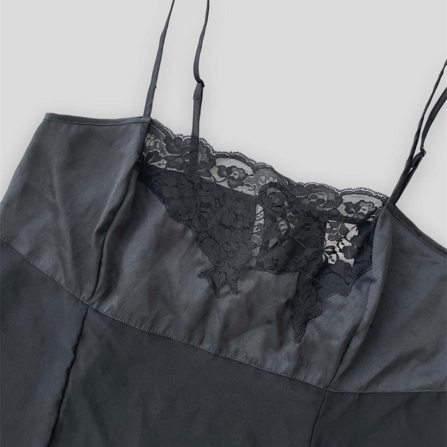 Black Lace Trim Ruffle Hem Bow Detail Satin Lingerie Top - XX-Large