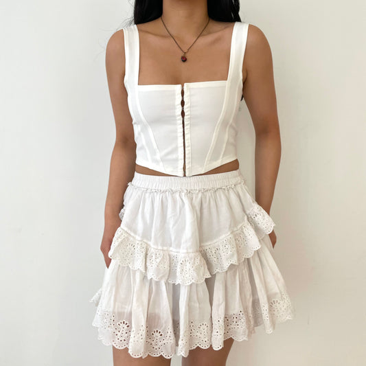 Cotton On White Cropped Corset Tank - X-Small