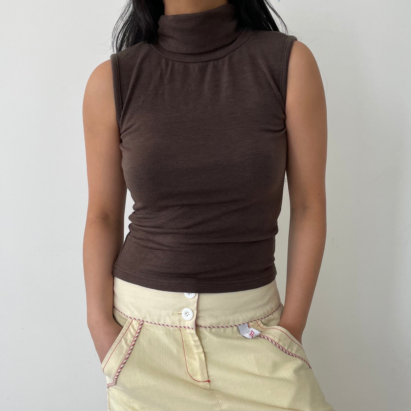 Brown Sleeveless Turtleneck Top - X-Small/Small