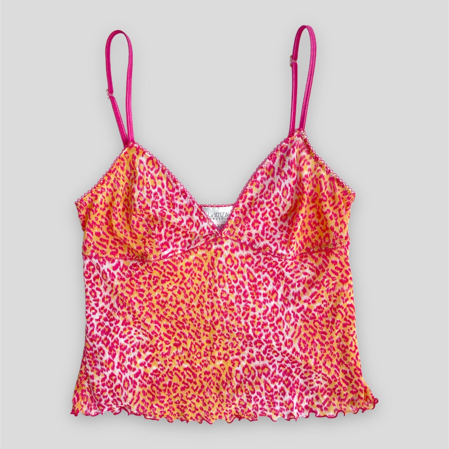 La Senza Lingerie Pink and Yellow Leopard Print Mesh Cami Top - Small