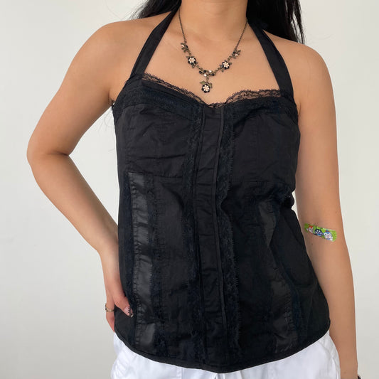 Candy Couture Black Halter Neck Lace Corset Tank Top - Small