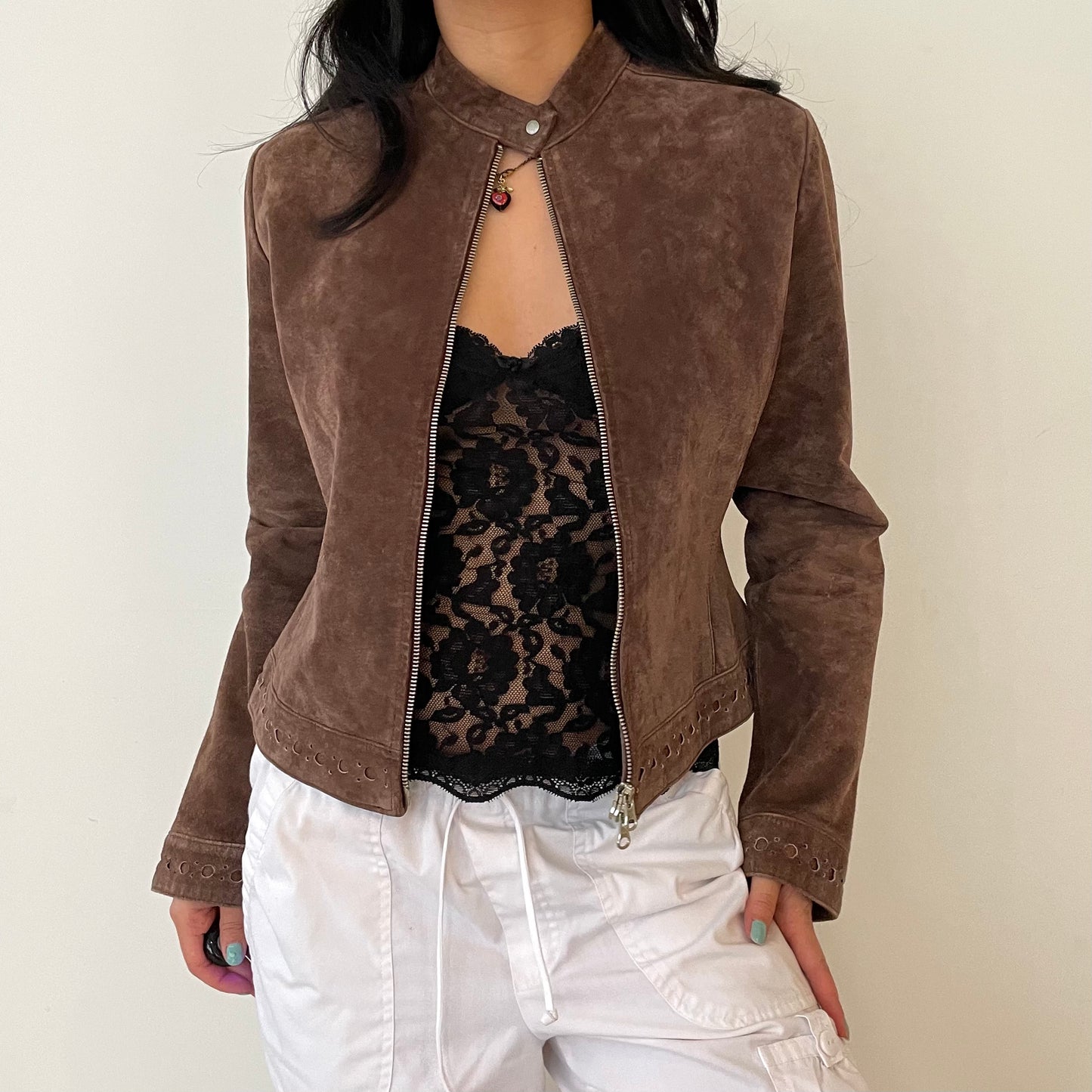 Vintage Brown Suede Moto Jacket - Medium