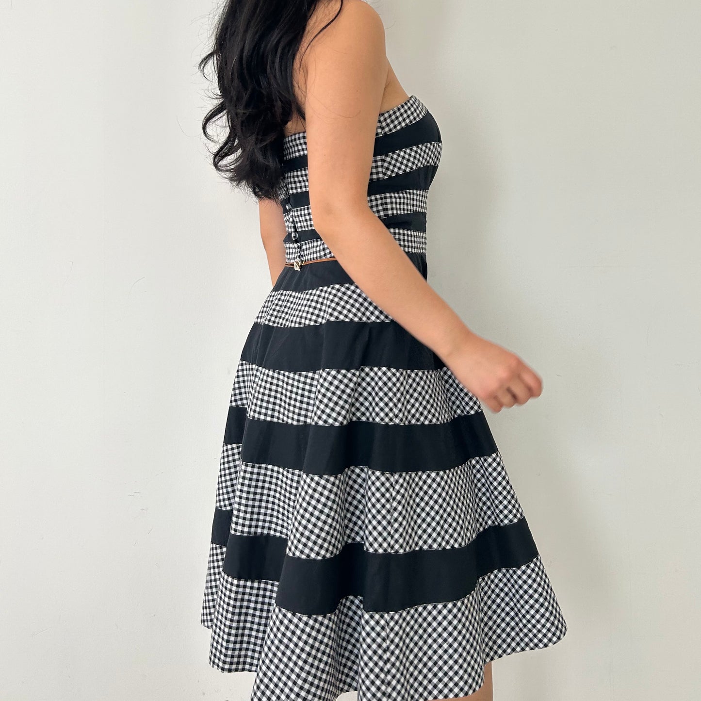 Smart Set Black and White Gingham Strapless Dress with Tulle Underskirt - Small