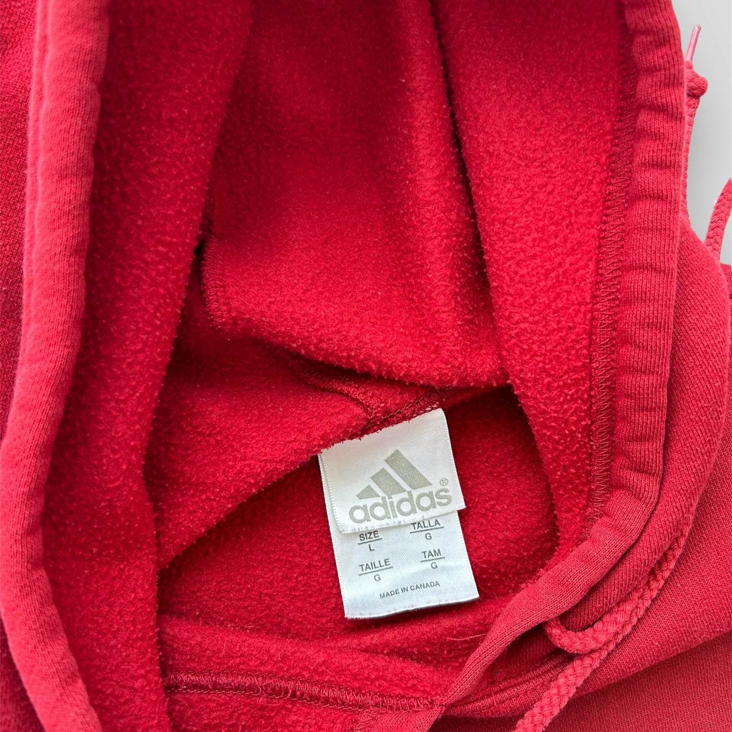 Vintage Made in Canada Adidas Red Spell Out Hoodie - Large