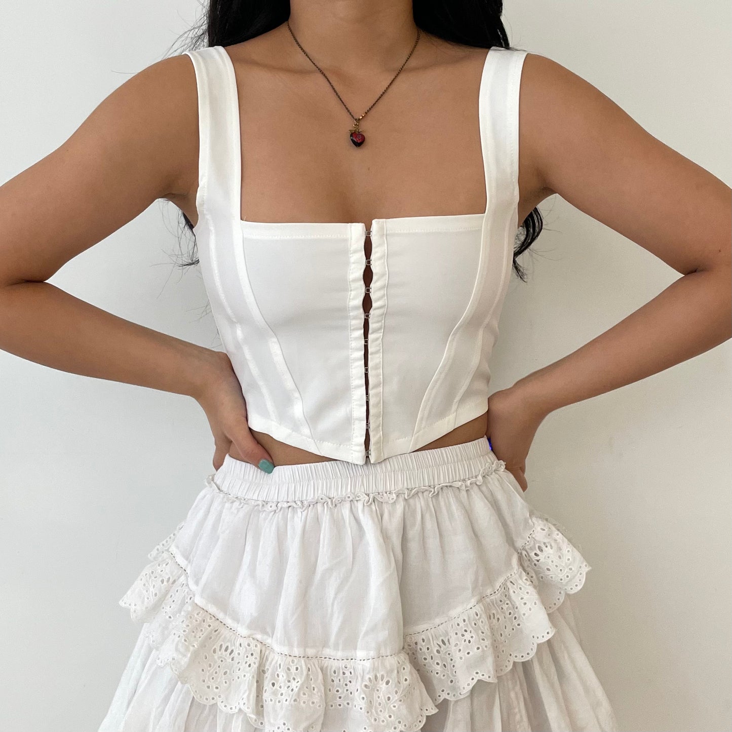 Cotton On White Cropped Corset Tank - X-Small