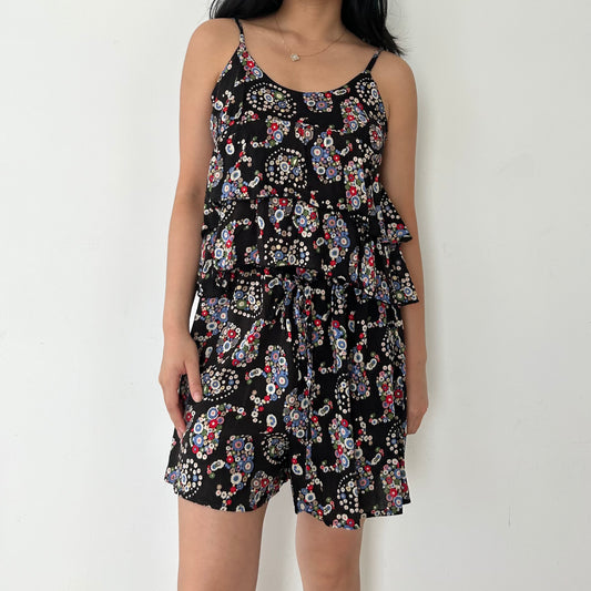 Japanese Designer As Know As Black Floral Romper - Small