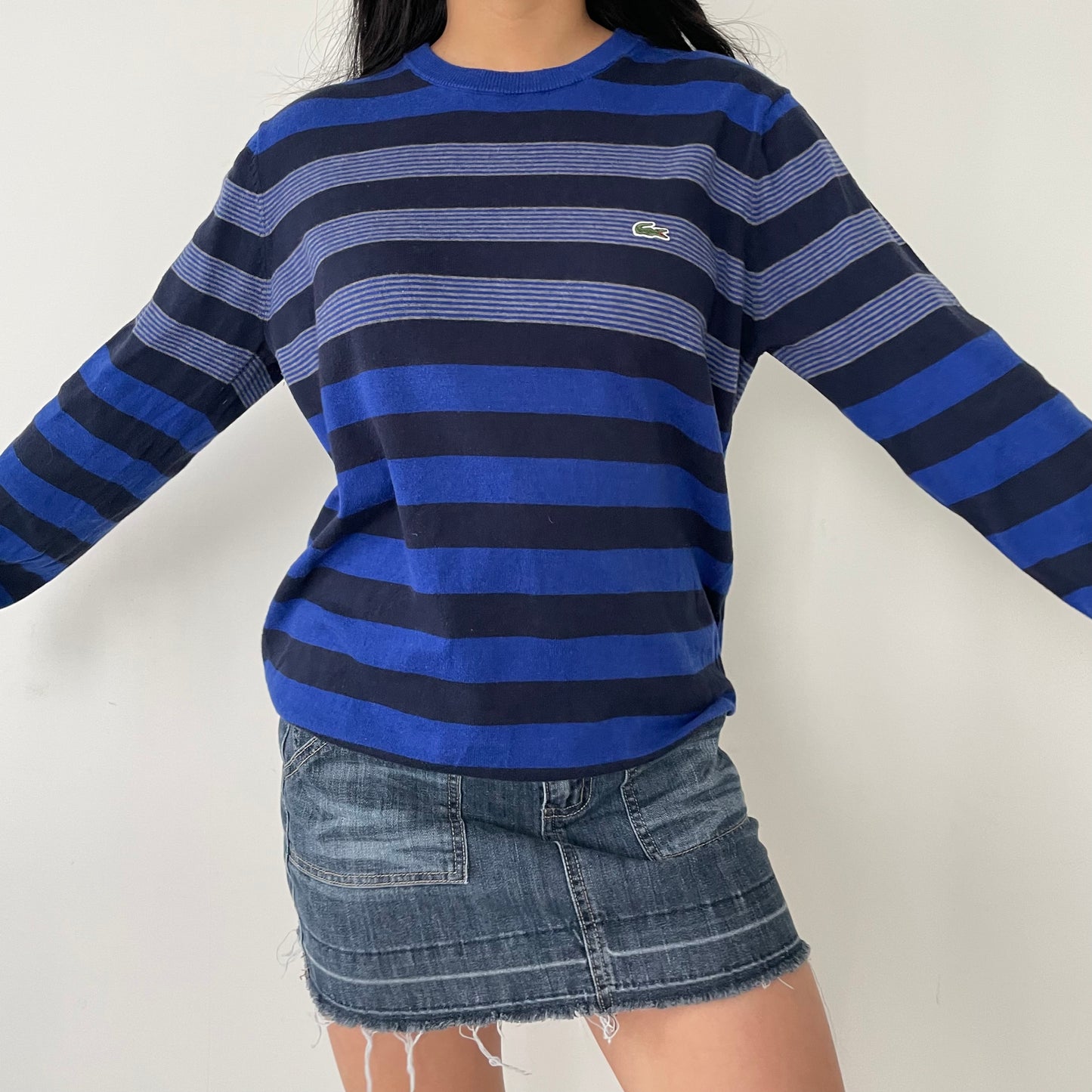 Lacoste Blue Striped Long Sleeve Cashmere Blend Jumper - X-Large