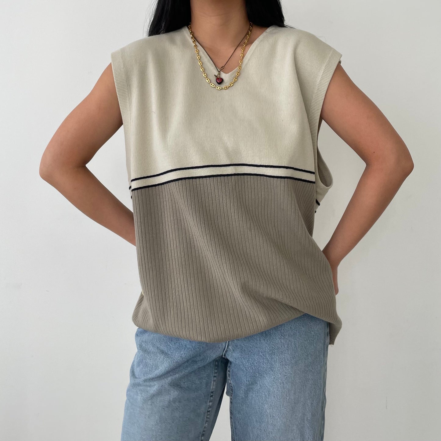 Vintage Sears Beige Sweater Vest - Large