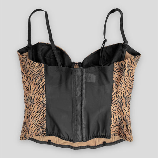 Vintage 1980s DBF Tiger Print Boned Bustier Corset Top - 38D