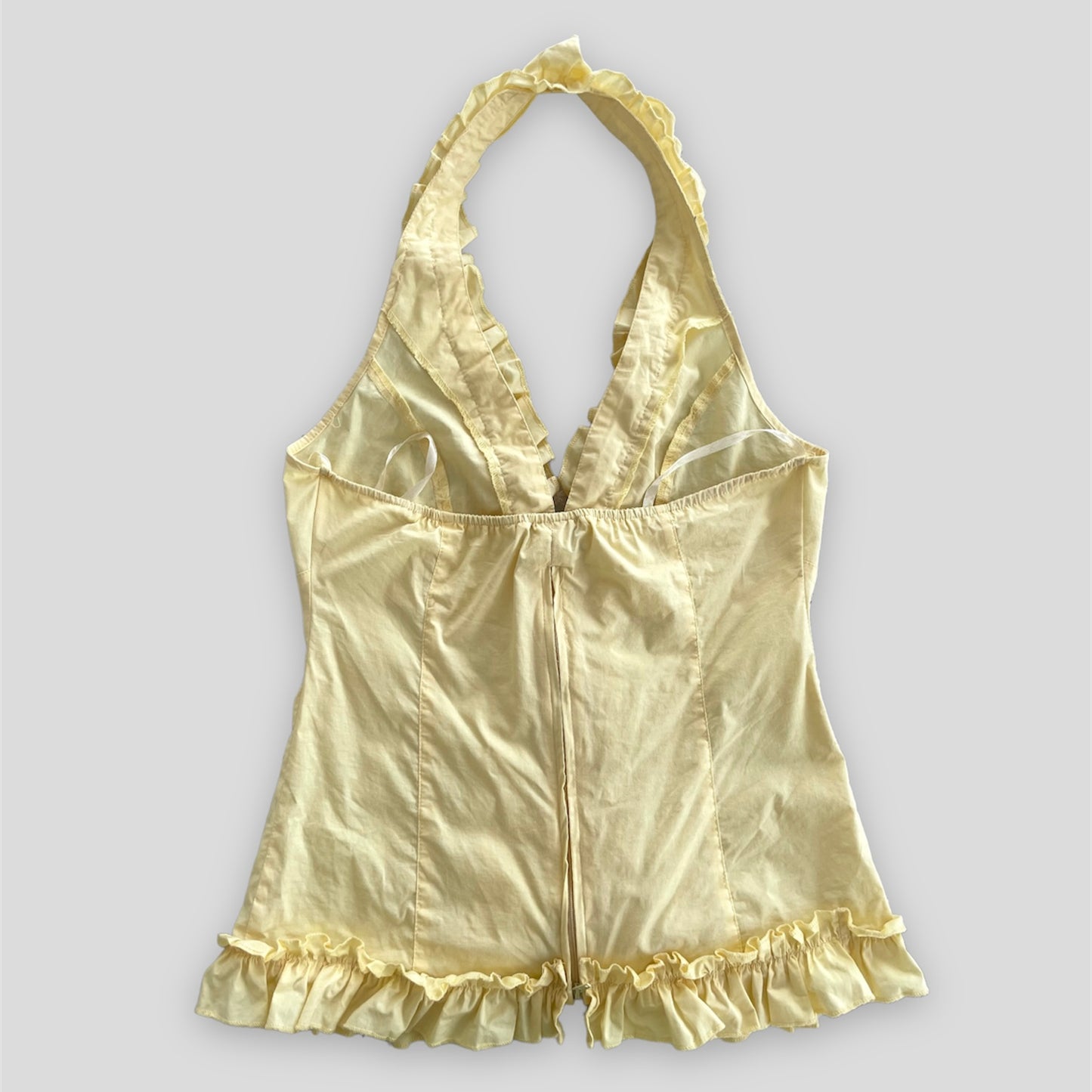 Costa Blanca Butter Yellow Ruffle Halter Neck Top - Large