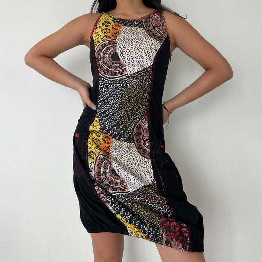 IF Toronto Black Patterned Sleeveless Parachute Dress - X-Small