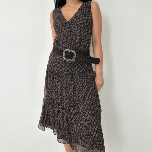 Old Label Zara Brown Sleeveless Midi Silk Dress - Medium