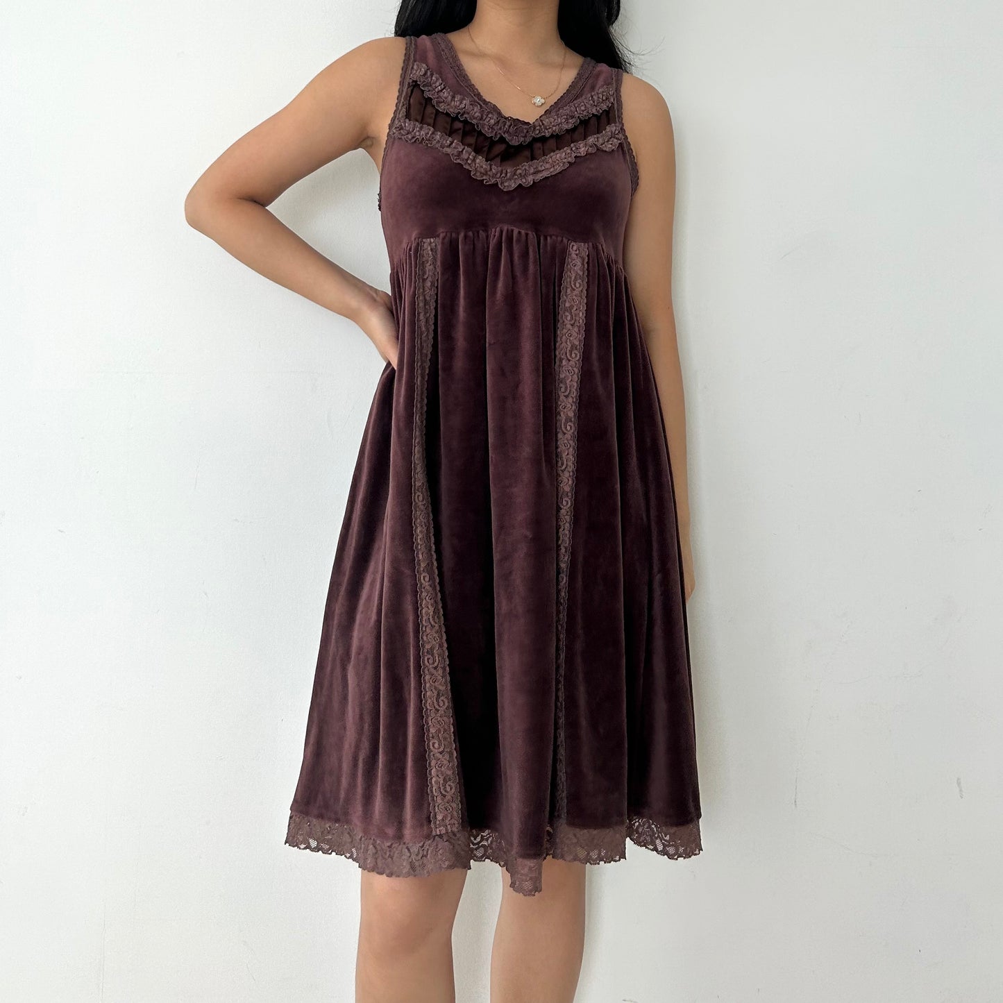 Japanese Designer Leap Lippin Brown Sleeveless Velvet Terry Towel Mini Dress - Medium