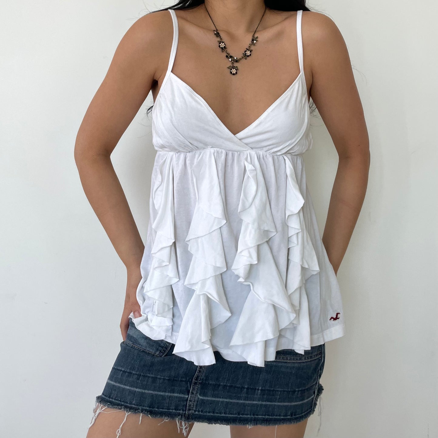 Old Label Hollister White Ruffle Tiered Baby Doll Cami Top - Small