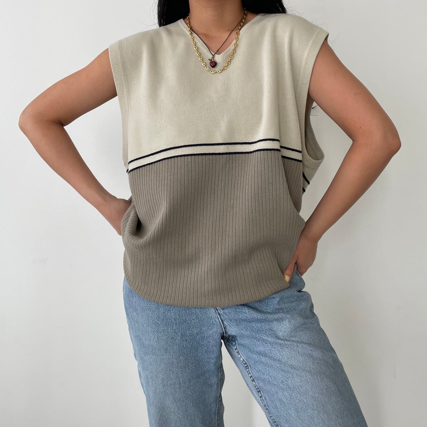 Vintage Sears Beige Sweater Vest - Large