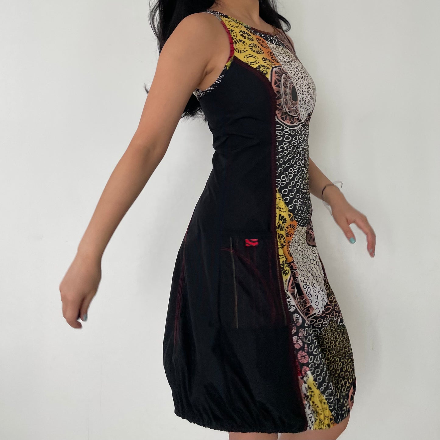 IF Toronto Black Patterned Sleeveless Parachute Dress - X-Small