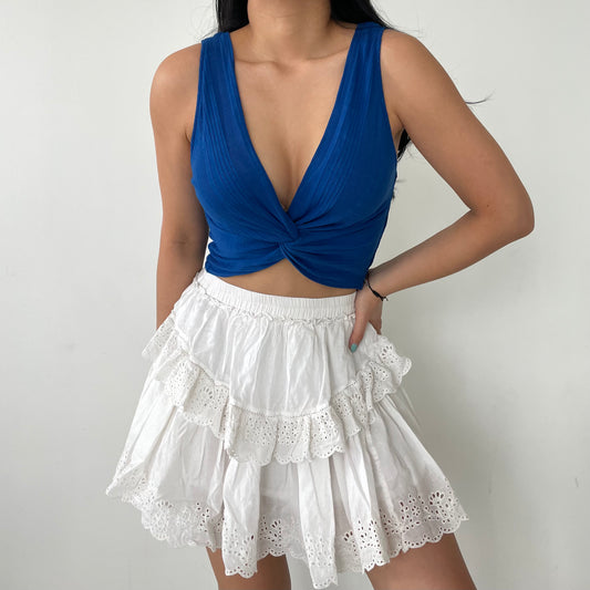 Zara Cobalt Blue Knotted Sleeveless Crop Top - Medium