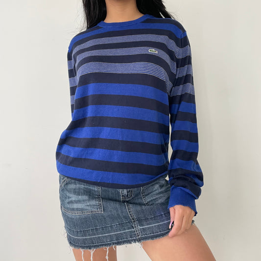 Lacoste Blue Striped Long Sleeve Cashmere Blend Jumper - X-Large