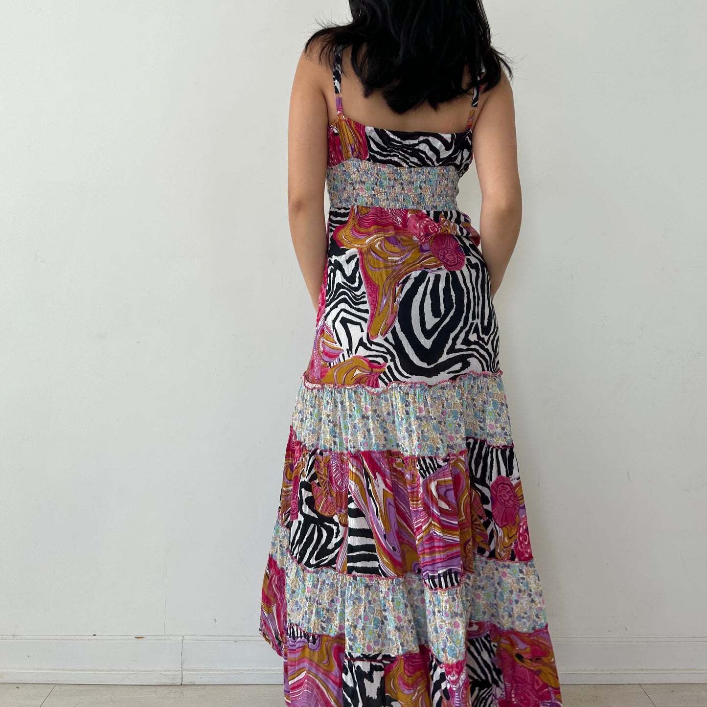 Pink Floral and Zebra Print Flowy Summer Maxi Dress - Small/Medium