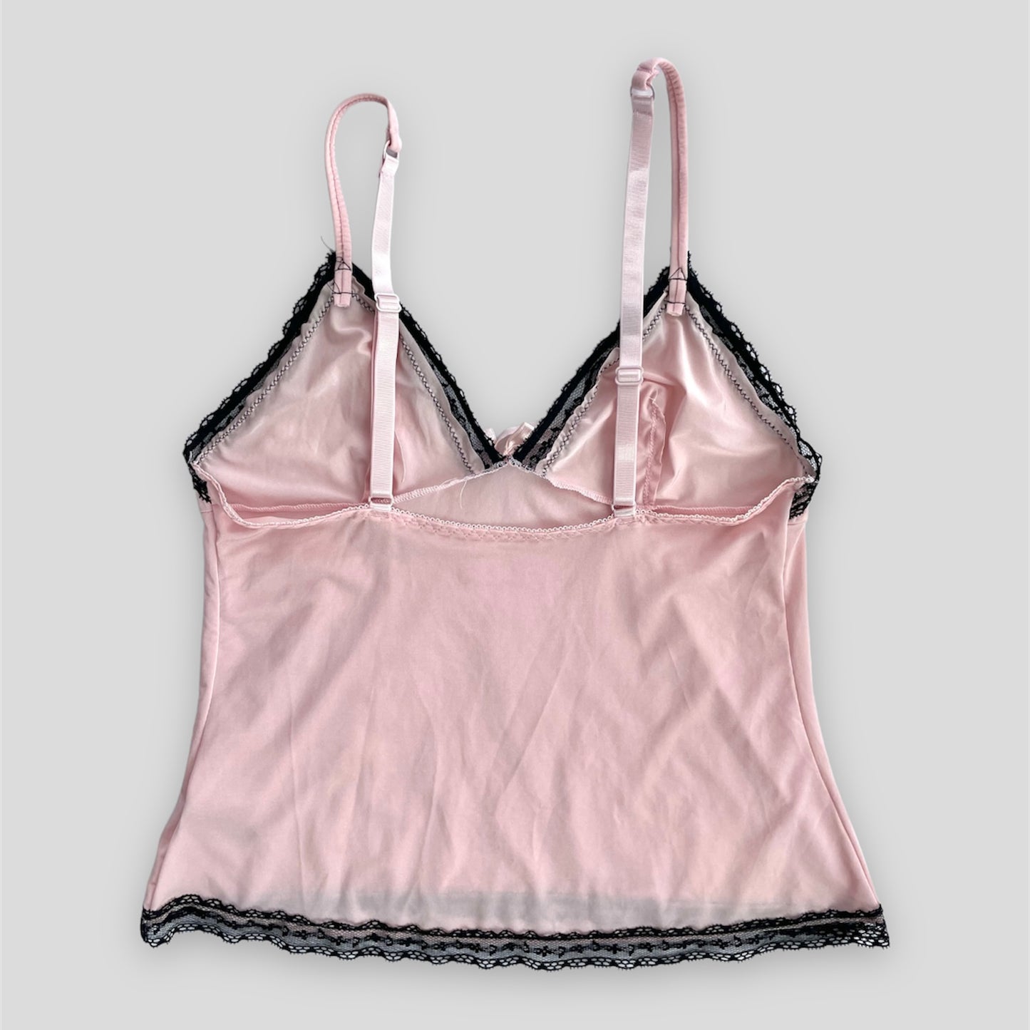 Donna L’orèn Gold Label Pink and Black Lace Trim Bow Cami Top - Medium