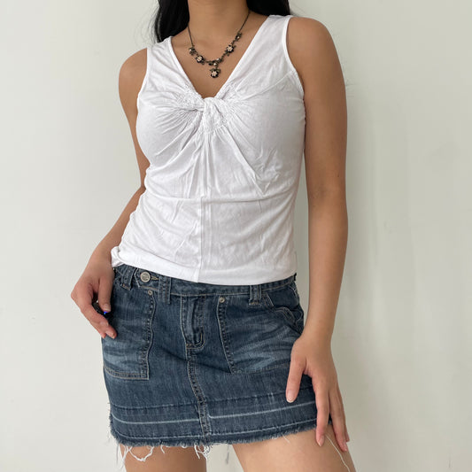 Mexx White Ruched V-Neck Tank Top - Medium