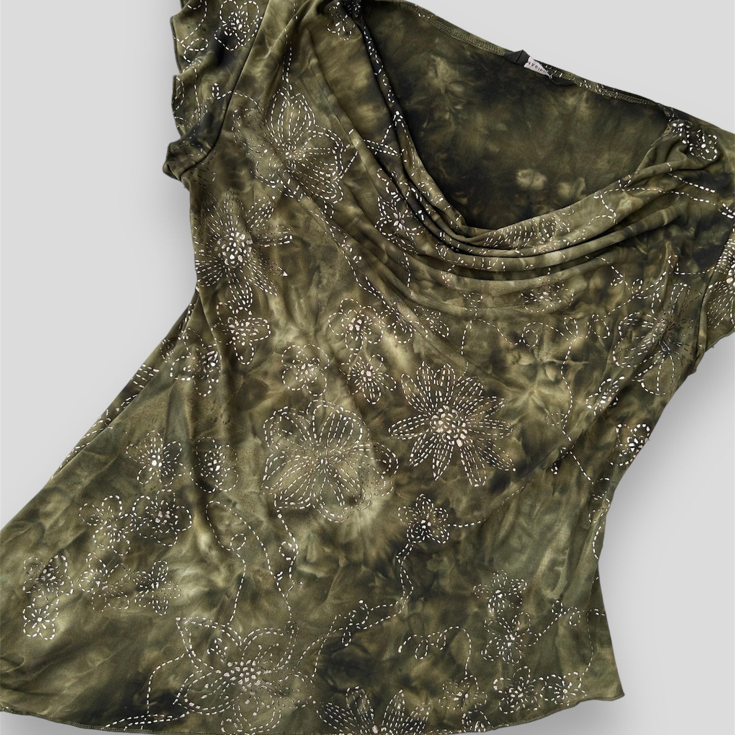 Mariposa Forest Green Tie Dye Effect Asymmetrical Cowl Neck Blouse - X-Large