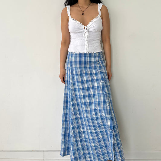 Zara Blue and White Plaid Maxi Skirt - Medium/Large