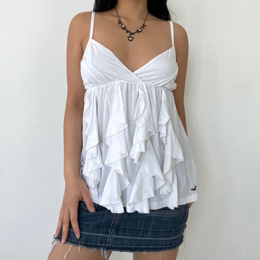 Old Label Hollister White Ruffle Tiered Baby Doll Cami Top - Small