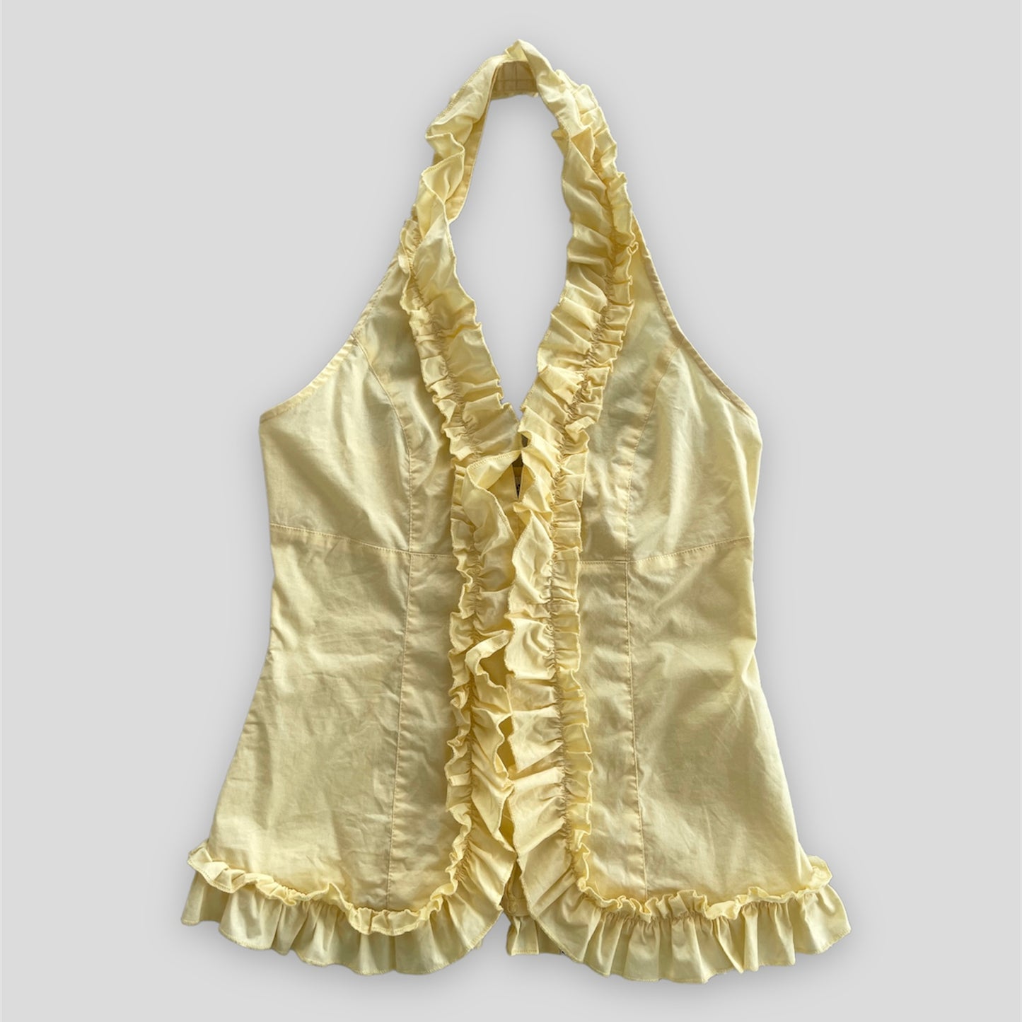 Costa Blanca Butter Yellow Ruffle Halter Neck Top - Large