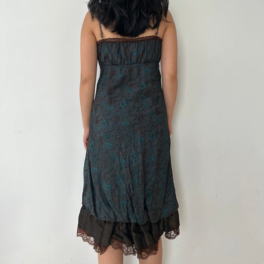 Vintage Barbara Milano Dark Teal and Brown Heavy Brocade Jacquard Gothic Lolita Dress - Small