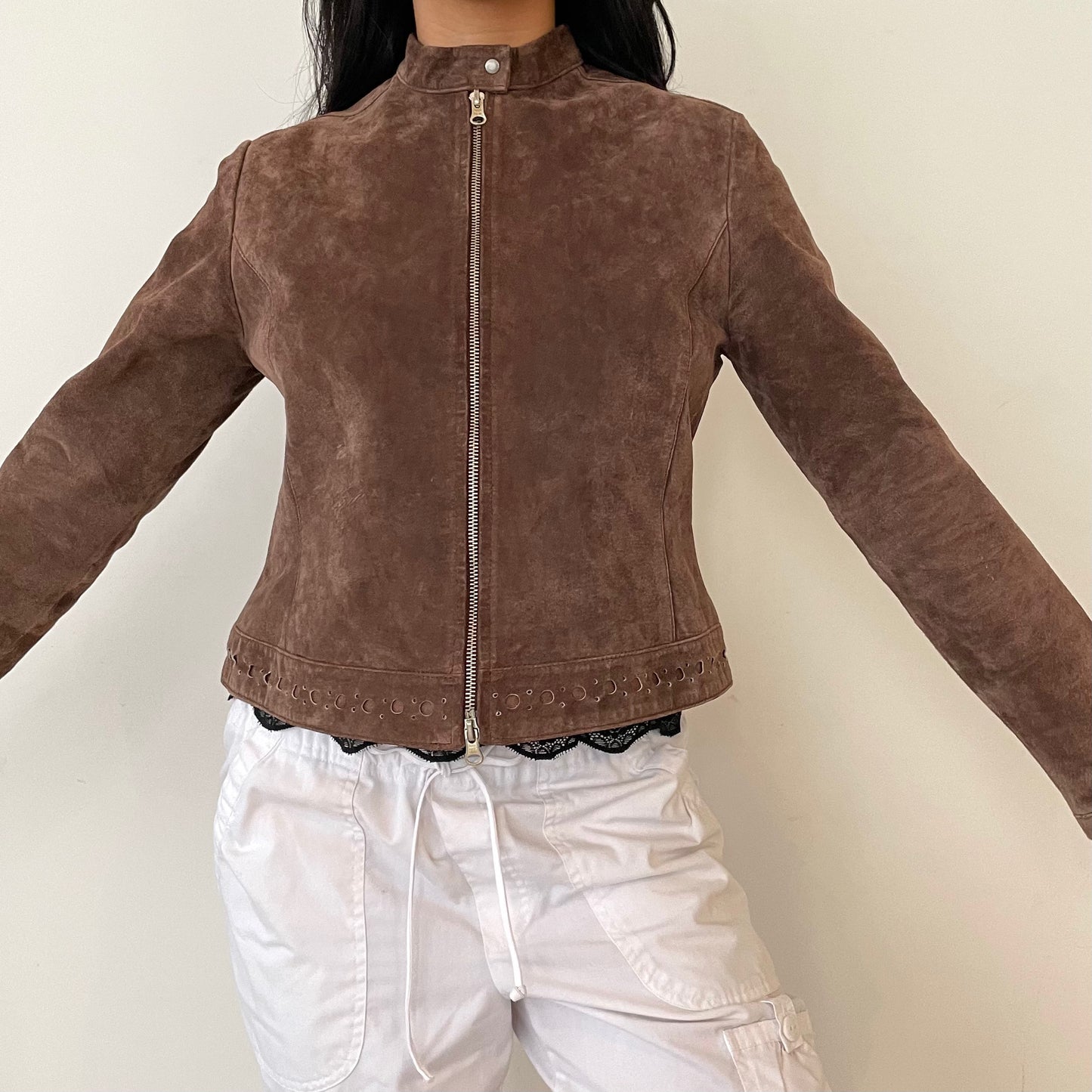 Vintage Brown Suede Moto Jacket - Medium