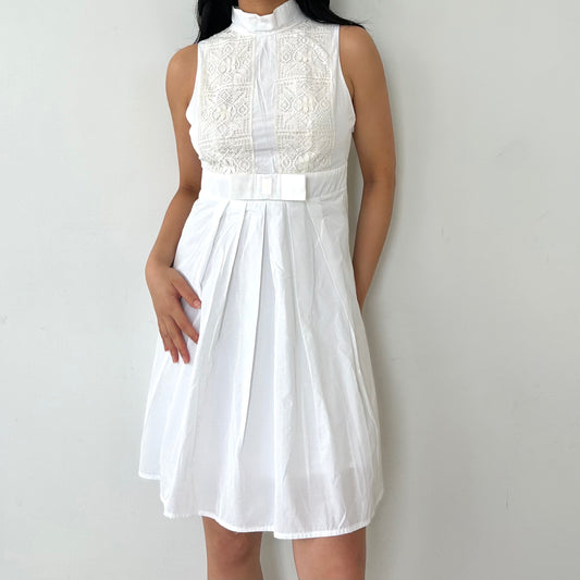 BNWT Celyn B. High Collar Sleeveless White Pleated Mini Dress - X-Small/Small