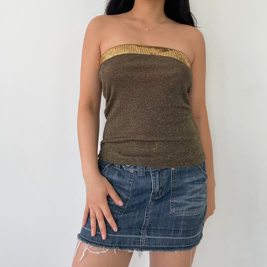 Sabra Bronze and Gold Strapless Sequin Top - Small