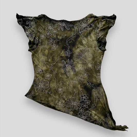 Mariposa Forest Green Tie Dye Effect Asymmetrical Cowl Neck Blouse - X-Large