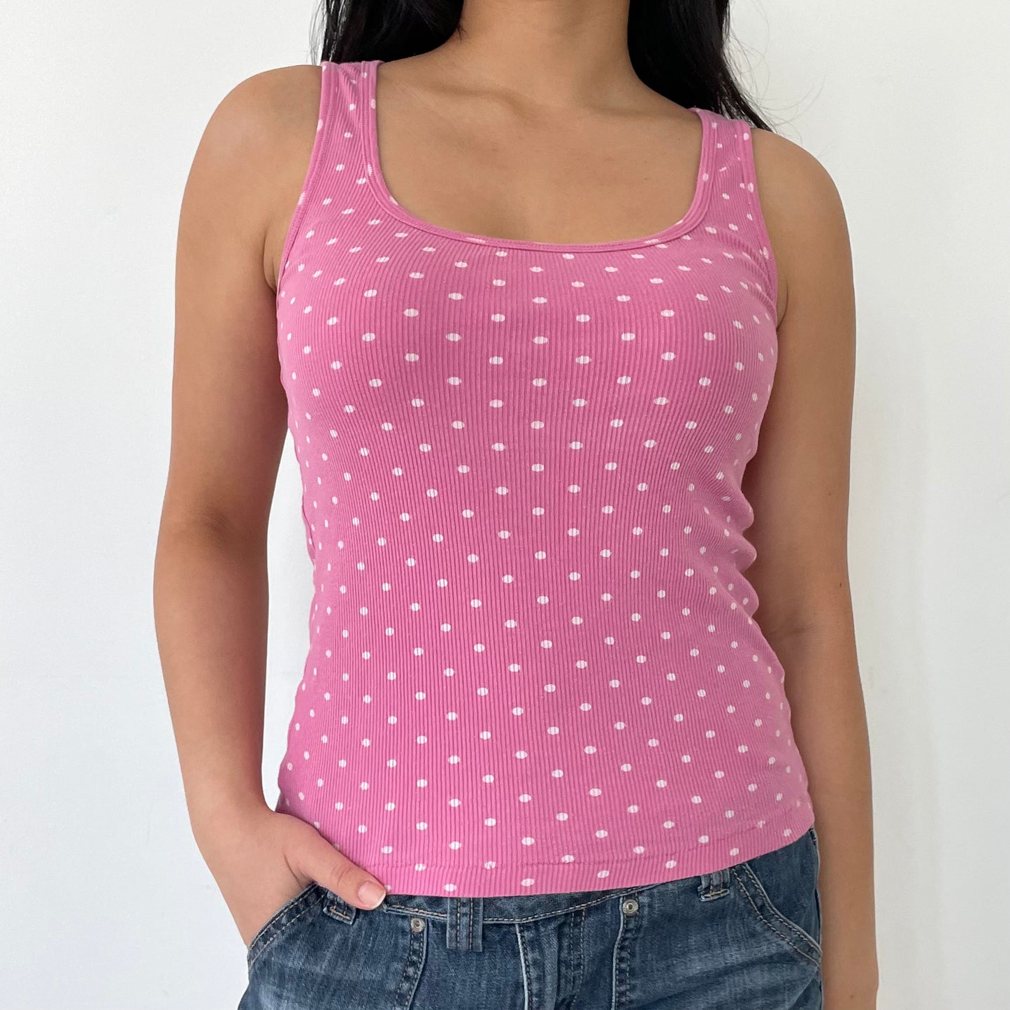 Tasso Pink and White Polka Dot Tank Top - Small