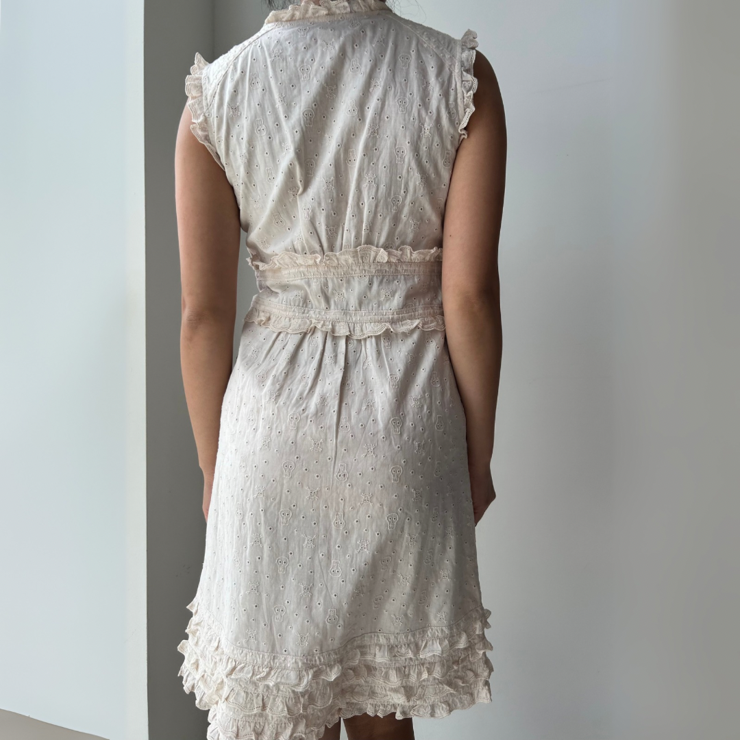 Marc By Marc Jacobs Cream Eyelet Ruffle Trim Sleeveless Dress - Size XS