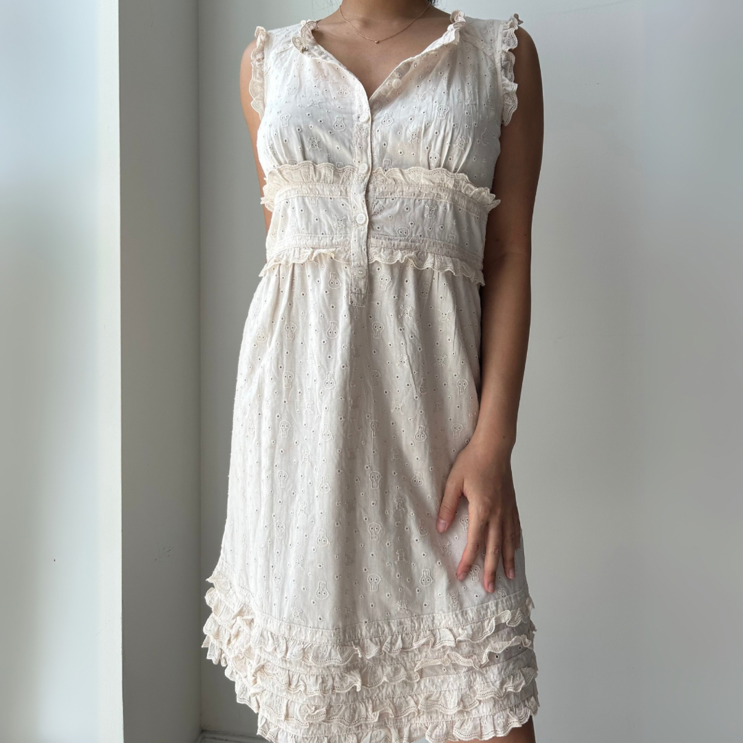 Marc By Marc Jacobs Cream Eyelet Ruffle Trim Sleeveless Dress - Size XS
