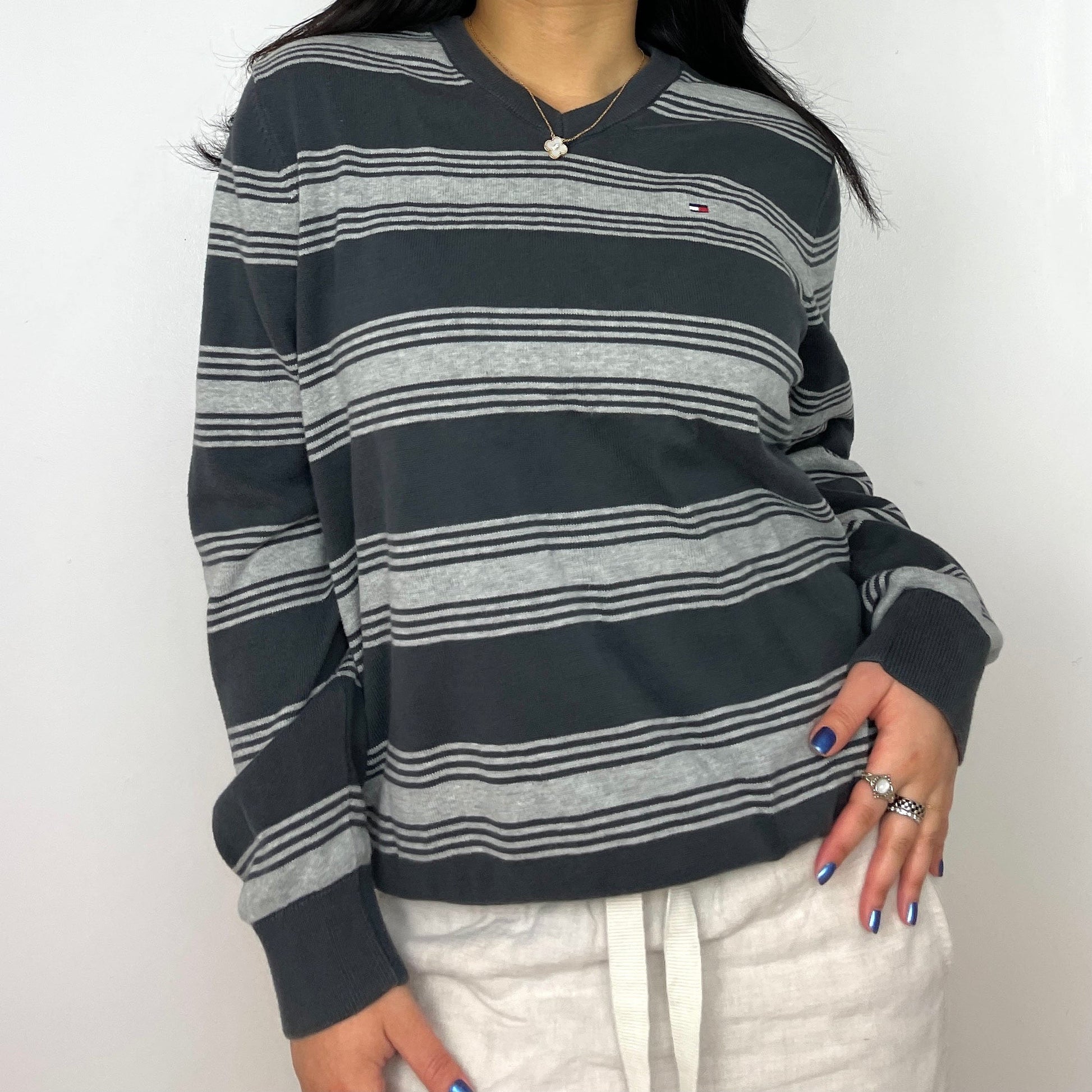 Tommy Hilfiger Grey Striped Jumper - Zoehify 