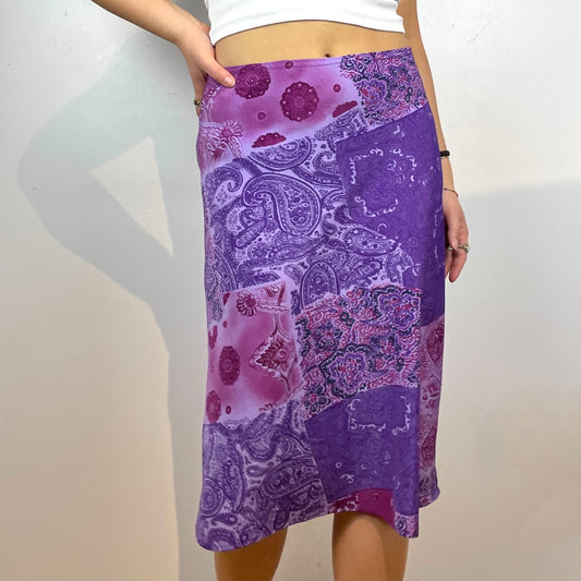 Purple Patchwork Printed Midi Skirt - Zoehify