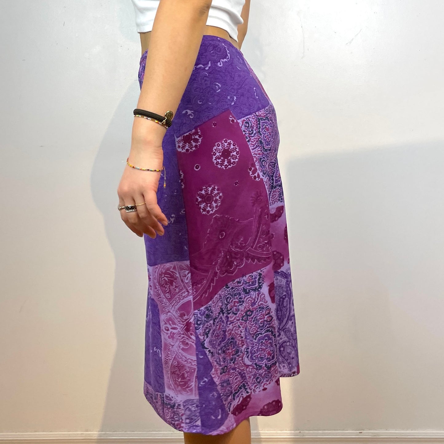 Purple Patchwork Printed Midi Skirt - Zoehify 