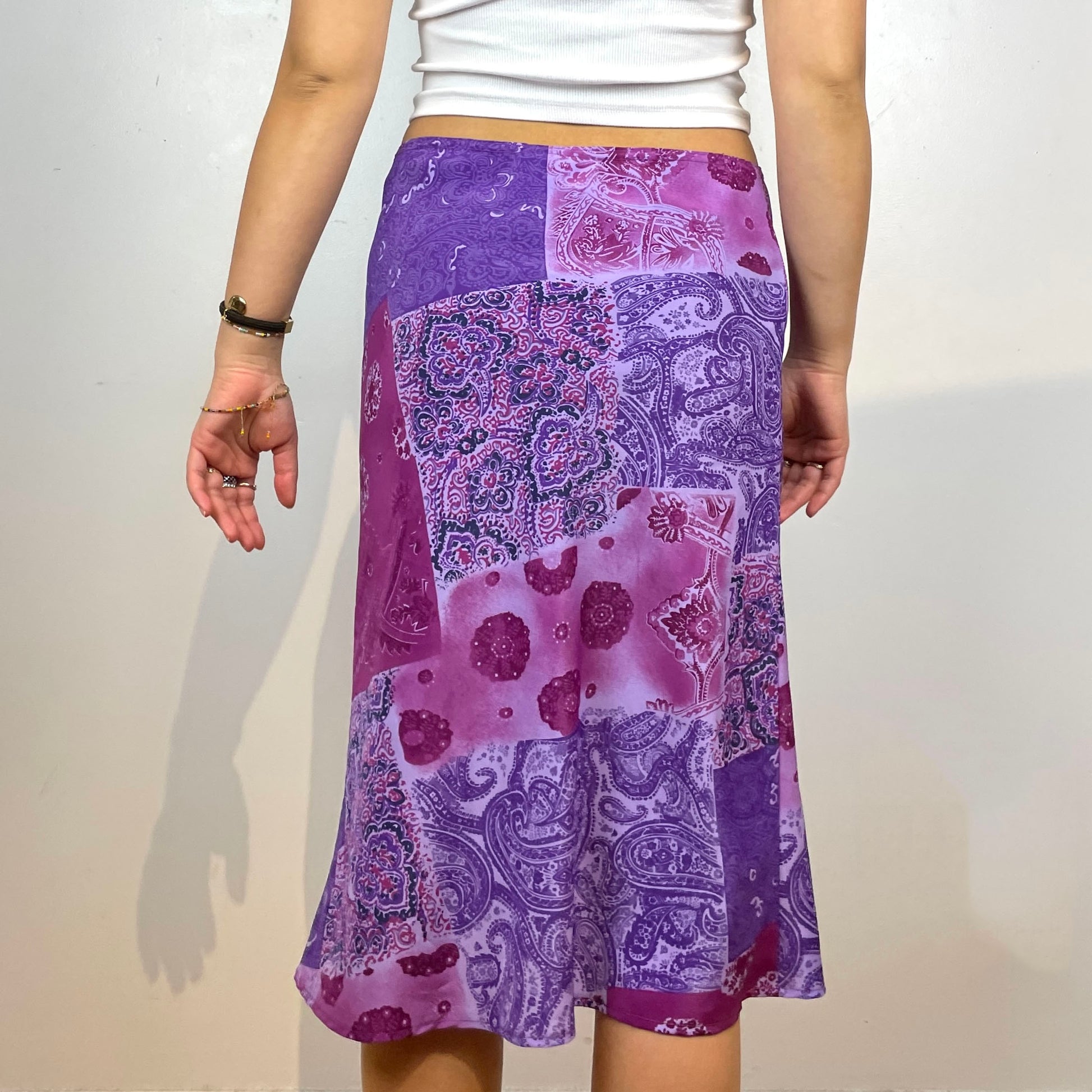 Purple Patchwork Printed Midi Skirt - Zoehify 