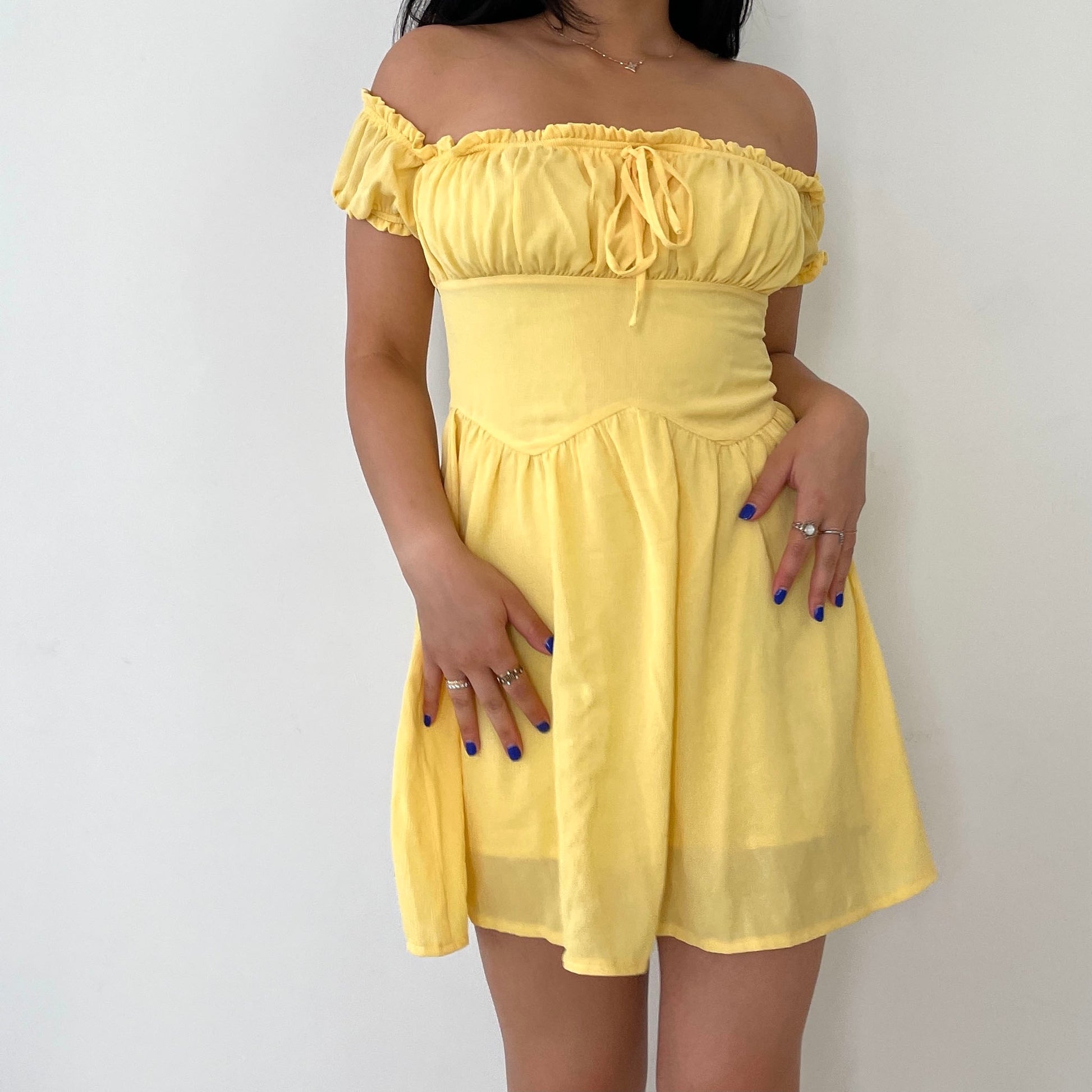 Yellow Tiger Mist Off Shoulder Dress – Zoehify