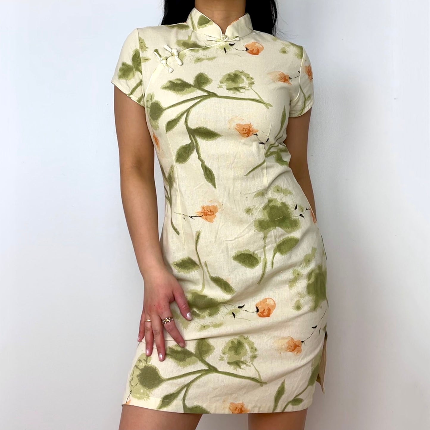 Cream Coloured Mini Qipao Dress - Zoehify 