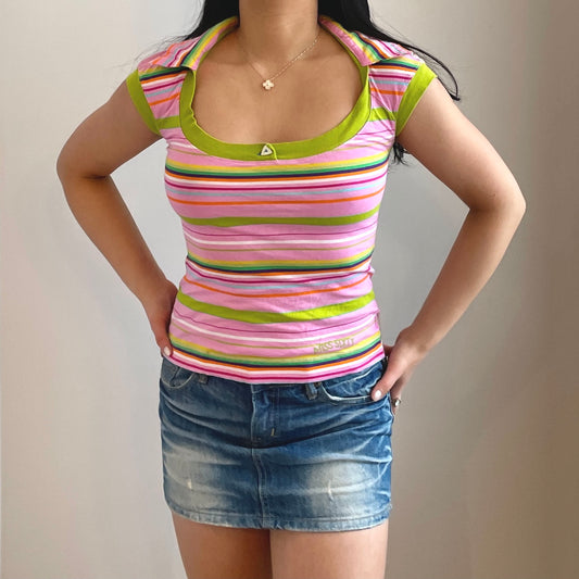 Miss Sixty Backless Striped Collared Tee - Zoehify