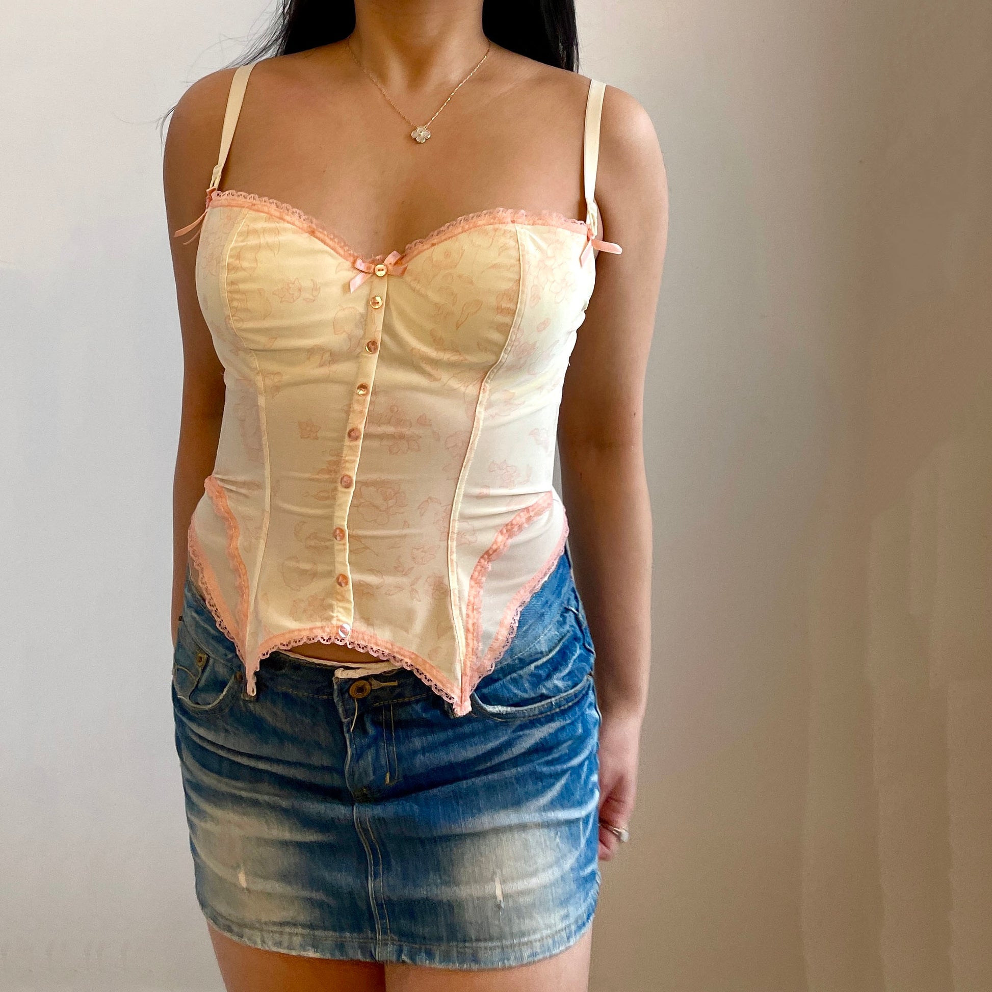 Cream and Pink Corset Top - Zoehify 